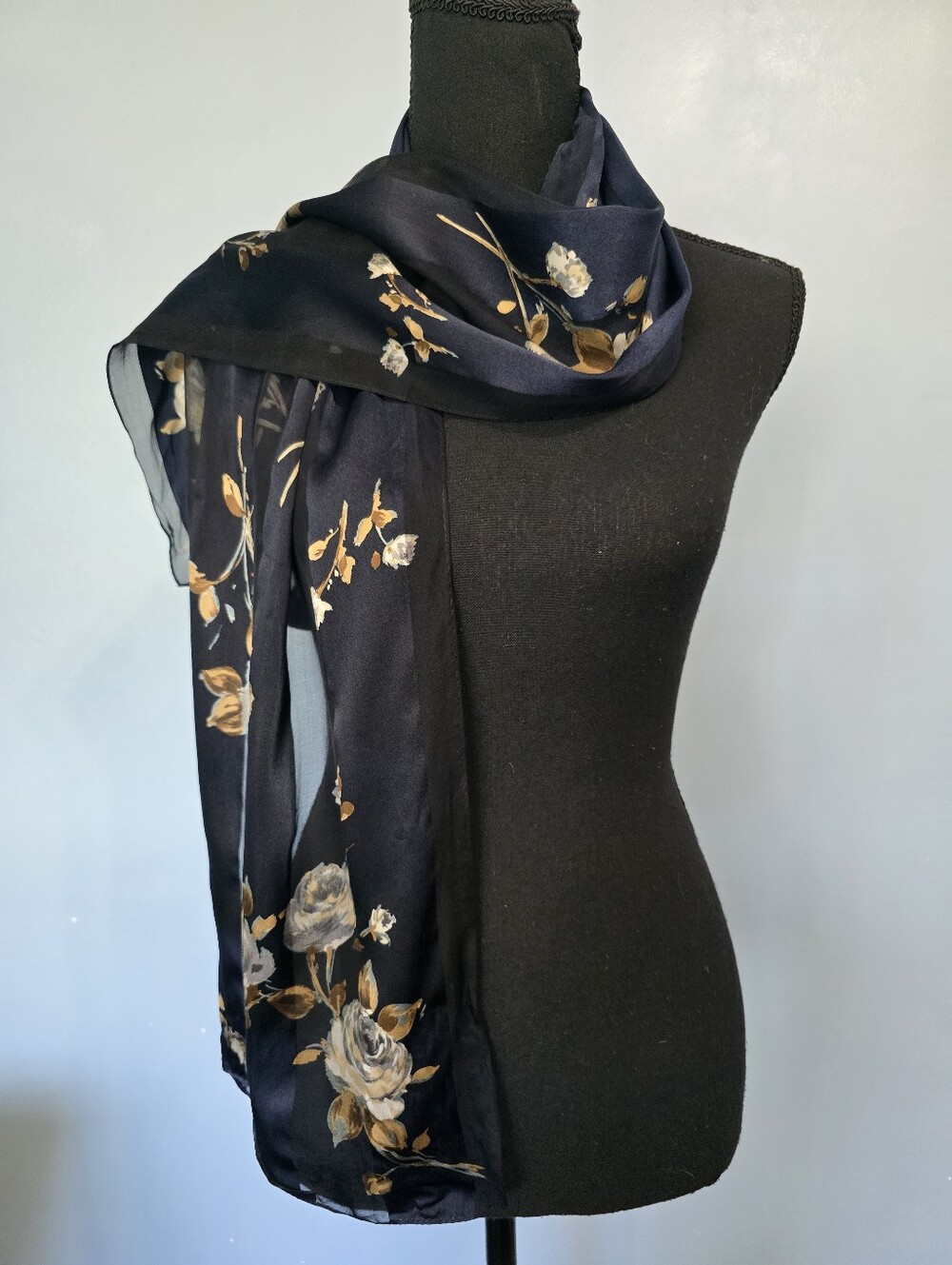Laura Ashley Navy Floral Scarf Lightweight